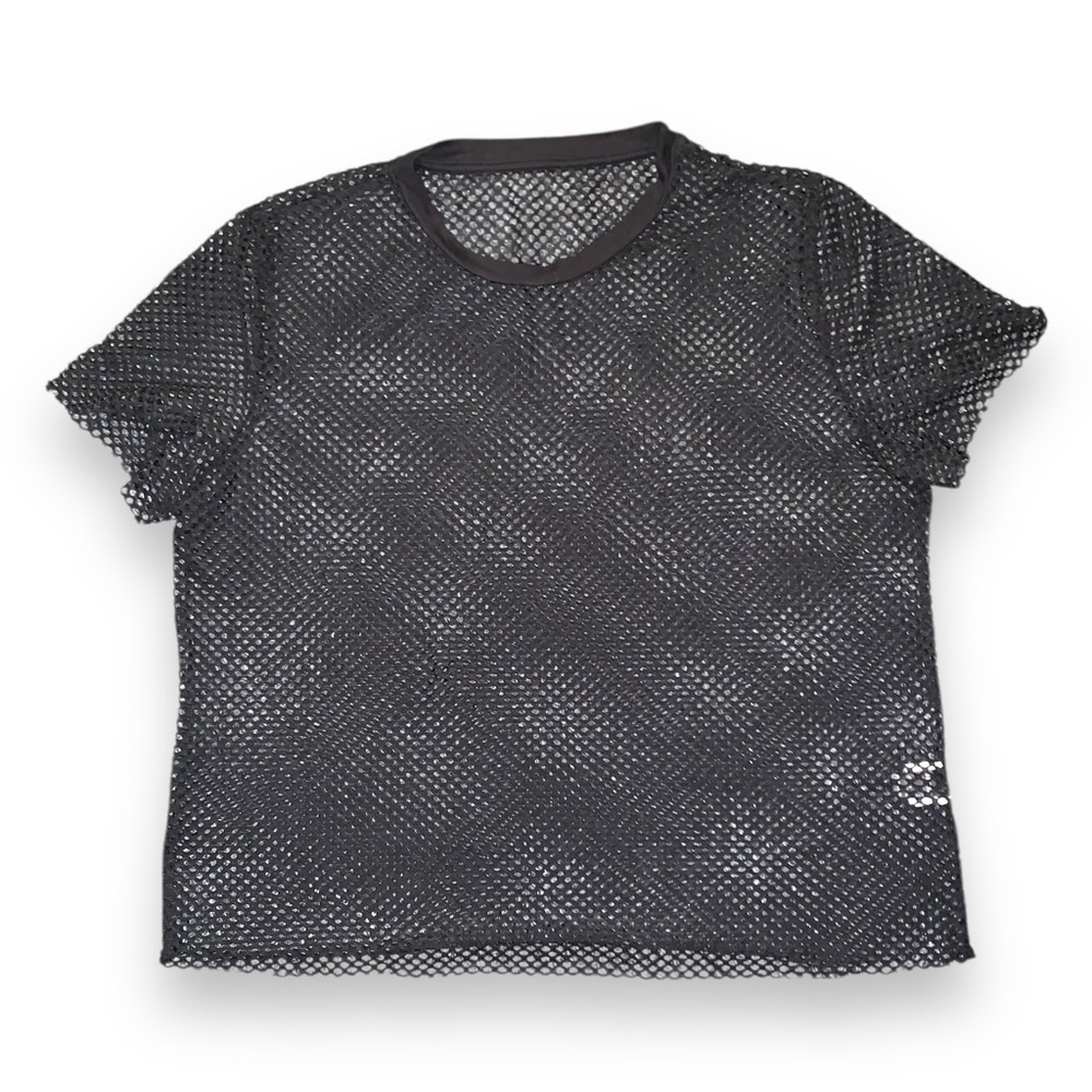 Black Mesh Short-Sleeve Women's Top